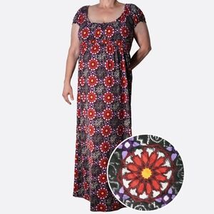 Floral Empire Waist Boho Maxi Dress Multicolor L XL 0X 1X 12 14 Tall Friendly